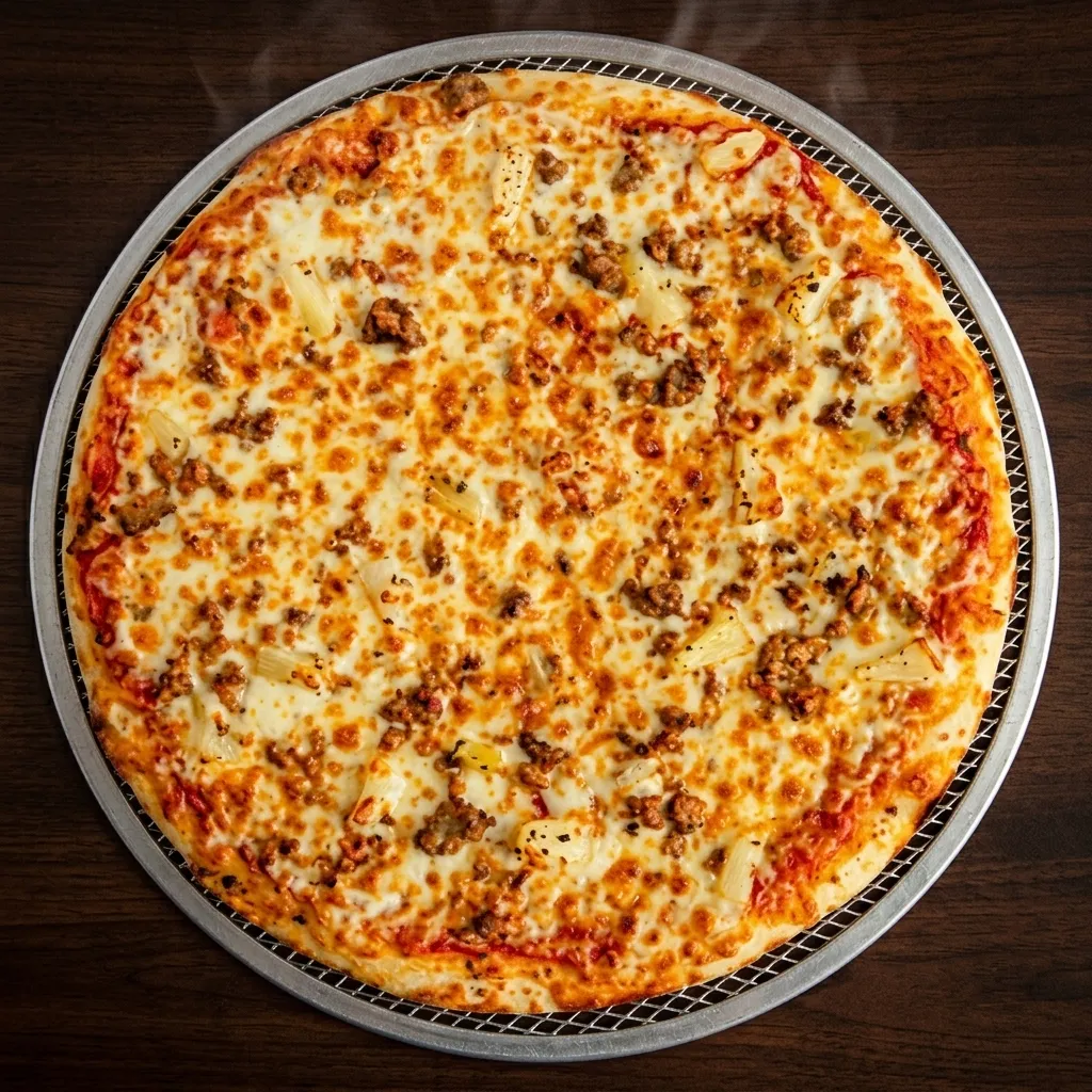 Hawaiian Pizza at My Pizza Winnipeg — halal ground beef and pineapple on a hand-stretched crust